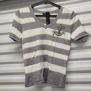 Pierri New York Gray and White Striped Tee  Nwt SZ M